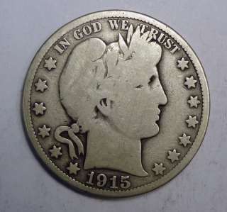 1915 BARBER HALF DOLLAR VG  