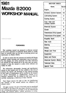 1981 Mazda B2000 Pickup Shop Manual 81 B 2000 Truck Original Repair 