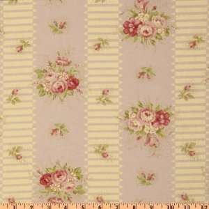 44 Wide Scarborough Fair Rose & Picket Fence Stripe Lavender Fabric 
