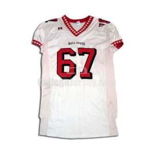 White No. 67 Game Used Ball State Russell Football Jersey  