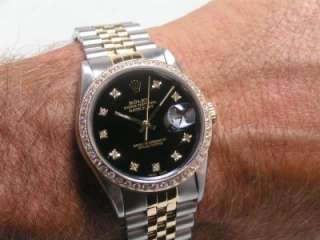 Rolex 1996 Mens DateJust Black Diamond Dial Bezel SS/18kt Solid 