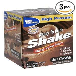  Carb Solutions Shake, Rich Chocolate, 4 Cans (Pack of 3 
