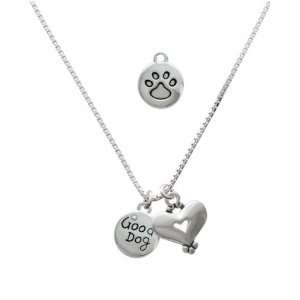  Good Dog with AB Crystal and Paw Print and Silver Heart 