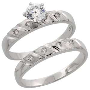  925 Sterling Silver 2 Piece CZ Engagement Ring Set, 5/32 