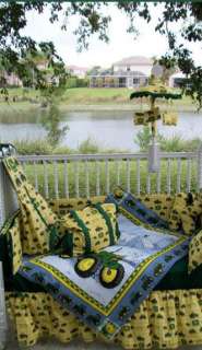 New baby Crib Bedding Set m/w JOHN DEERE tractor yellow check fabric 