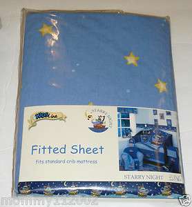   Starry Night FITTED CRIB SHEET serendipity blue gold yellow stars NEW