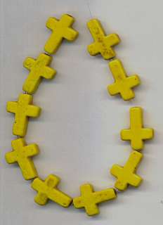 Yellow Turquoise MAGNESITE Cross Beads 12mm x 16mm  