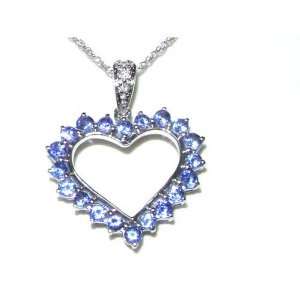 9K White Gold Tanzanite & Diamond Heart Pendant & 18 Chain Necklace