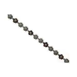  Silver Marcasite and Genuine Garnet Hearts Flower Bracelet Jewelry