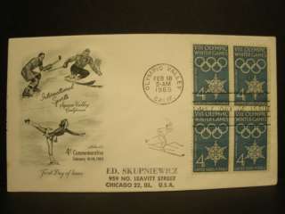 1960 First Day Cover 4c Stamp VIII Olympic Winter Games  