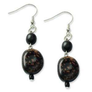  Silver Tone Anipay Seed & Black Natural Wood 2.5in Dangle 