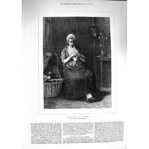  1874 Expextation Young Woman Sitting Chair Knitting