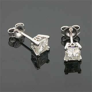 18 CT 14KW MOISSANITE SQUARE PRINCESS SCROLL EARRINGS  