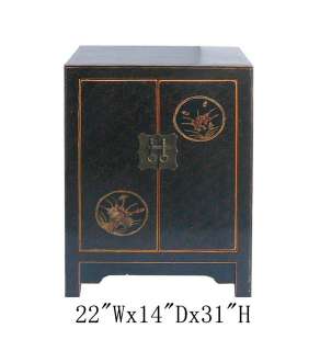 Nightstand End Table Chinese Black Gold Flower Paint Cabinet WK2168 