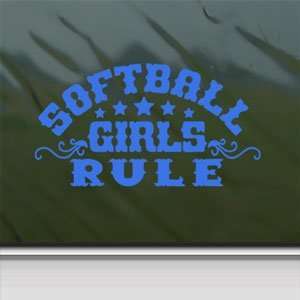  Softball Girls Rule Blue Decal Car Truck Window Blue 