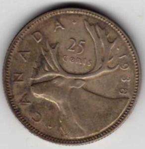 1938 CANADA SILVER QUARTER (25 CENT)  