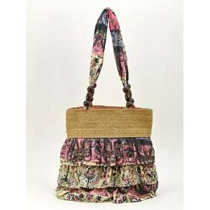   Style Woven Straw with Printed Fabric Shoulder Bag Toys & Games