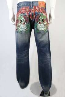Christian Audigier Rhinestone Deadhead Rose Jeans Denim  