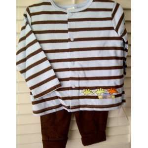  Absorba Baby Clothes Boy Dinosaur Blue & Brown Stripe Long 