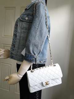 Auth Chanel white quilted lamb 9 classic 2.55 bag#2634  