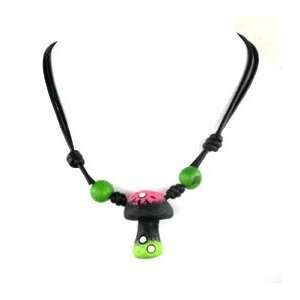  Green with Pink Mushroom Necklace 