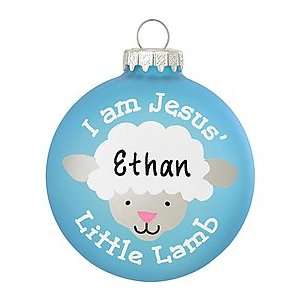  Personalized Jesus Little Lamb Ornament Blue Glass