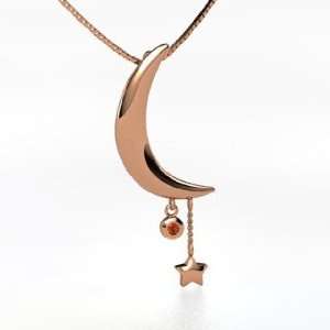   Moon and Star Pendant, 14K Rose Gold Necklace with Fire Opal Jewelry