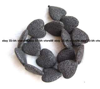 27mm black Volcanic Lava Stone Flat heart shaped Beads 15