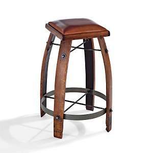  Vintage Oak Wine Barrel Bar Stool with Leather Seat   28 