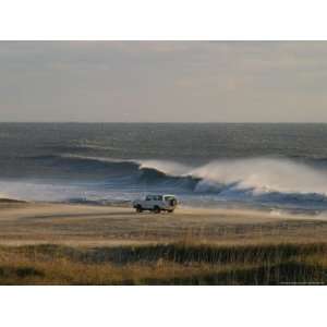 Wind, Waves and Fisherman in an Suv on a Beach in the Outer Banks 