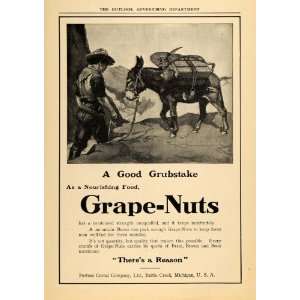  1910 Ad Grape Nuts Grubstake Burro Brain Brawn Bone Art 