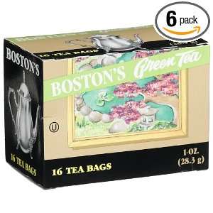 Bostons Tea Green Tea, 16 Count Tea Bags (Pack of 6)  