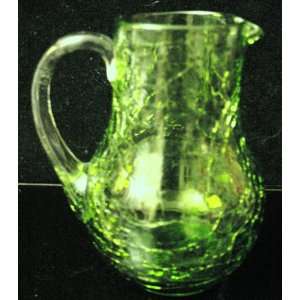    Crackle Glass 3 1/2 Miniature Green Pitcher 