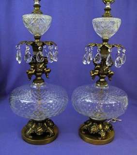 Pair Vintage Victorian Prism Cherub Mid Retro Stiffel Era Murano Glass 