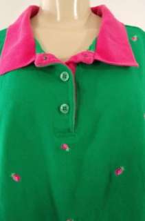 Sz 2X QUACKER FACTORY Green Embroidered Pink Pineapples Pique Cotton 