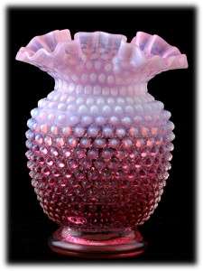 Fenton Cranberry Opalescent Hobnail Art Glass Vase #3865 1940s  