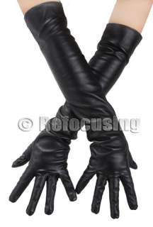 BLACK FAUX LEATHER LONG OPERA GLOVES COSTUME   