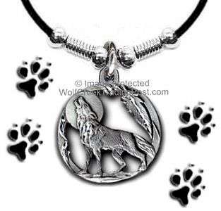 MOON SHADOW WOLF NECKLACE   DIAMOND CUT WOLVES Leather*  