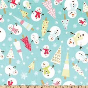   Merry Snowman Carnival Blue Fabric By The Yard Arts, Crafts & Sewing