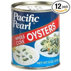 Pacific Pearl Whole Oysters, 8 Ounce Cans (Pack of 12)  