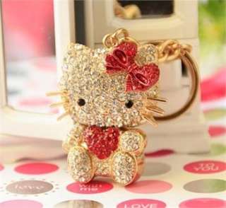 Heart Red Hello Kitty Fashion Cat Swarovski Crystal Charm Pendant Key 