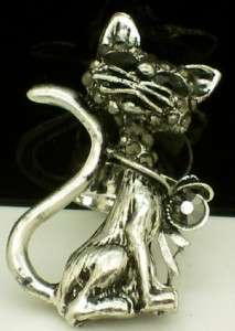KITTY CAT ADJUSTABLE RING w BLACK GOTHIC 80s PUNK WITCH  