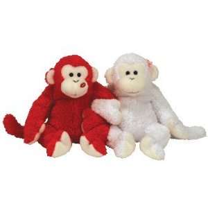 Ty Beanie Babies Cheek to Cheek   White and Red Monkey Pair Beanie 