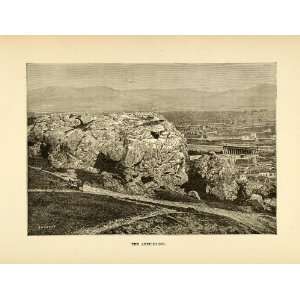  1890 Wood Engraving Areiopagos Areopagus Rock Ares 