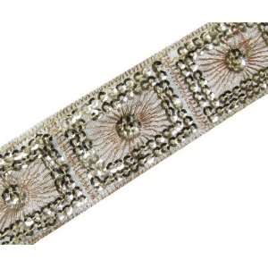  3 Yd White Base Gold Sequin Embroidered Ribbon Trim Las 