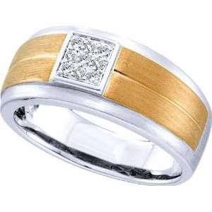 14K White Gold .10CT Diamond Pave Set Fashion Mens Band with Two Toned 
