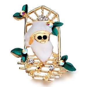 White Beard Santa Golden Brooch