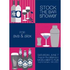   Squares Stock the Bar Navy Pink Invitations