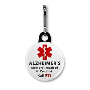 ALZHEIMERS Memory Impaired Call 911 Alert 1 inch Black Zipper Pull 