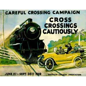  Railroad Train Crossing Warning Vintage 1922 Sign Poster 